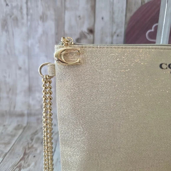Coach Gold Glitter Evening Wristlet Pouch Clutch Bag